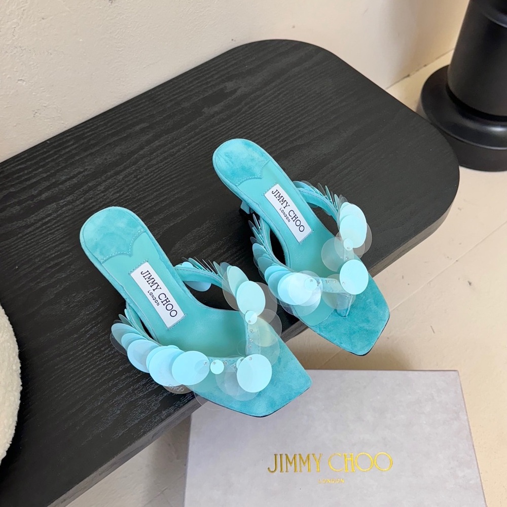 Jimmy Choo beaded square-toe strappy kitten heel slides